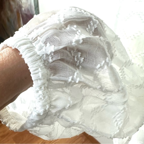 Banana Republic 3/4 sleeve V neck semi sheer white blouse w/ ruffle trim SZ LG - Picture 5 of 8